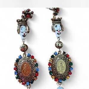 Multicolor Vintage-Inspired Medallion Drop Earrings
